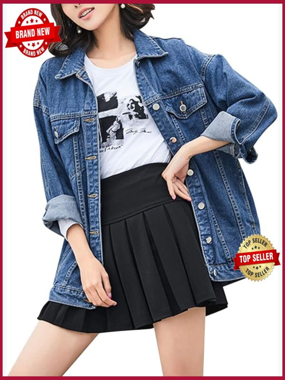 Oversized Mid Long Denim Jacket Jean Biker Coat